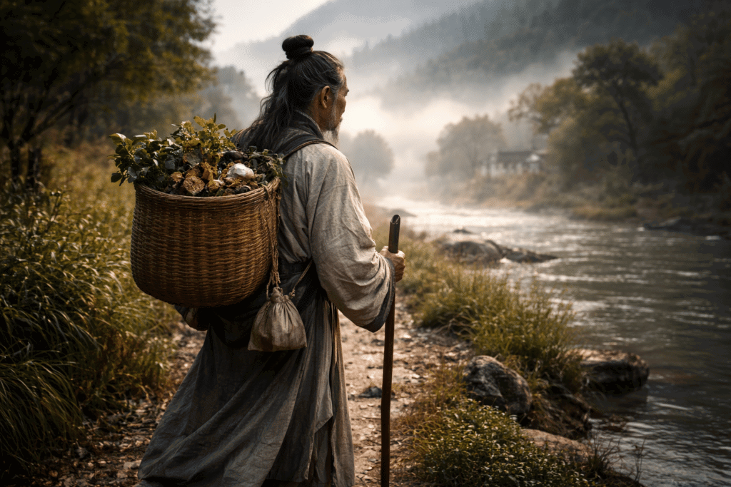 Li Shizhen gathering medicinal plants during Ming dynasty fieldwork