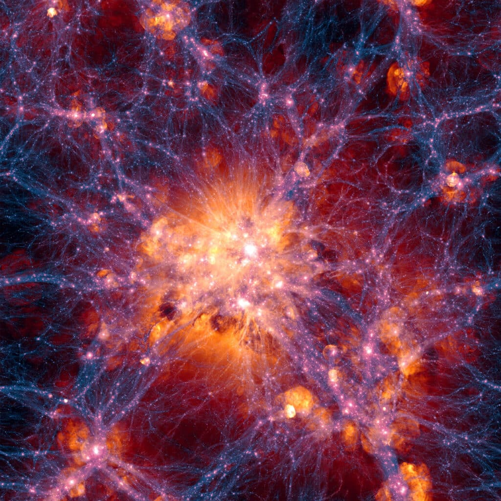 Dark energy and the expanding universe visualized through the large-scale cosmic web of galaxies