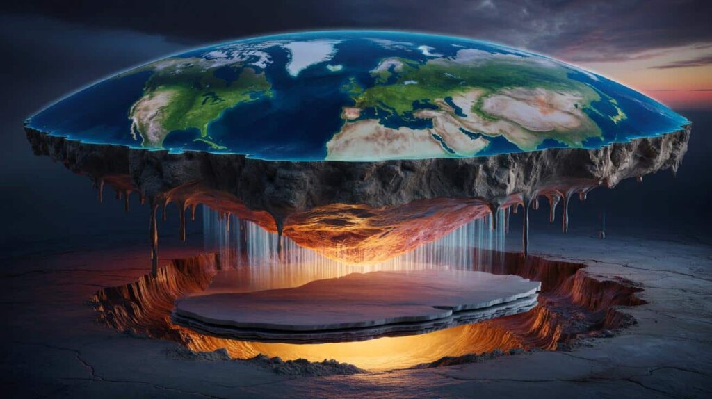 Flat earth cross section fantasy model showing layers beneath the surface – Why flat earth is not scientific